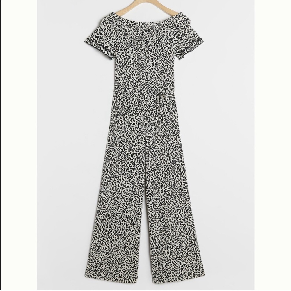 Anthropologie Leopard Print Off The Shoulder Jumpsuit Small